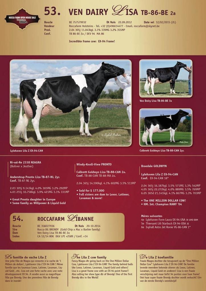Datasheet for SOLD: Ven Dairy Lisa VG-86-BE 2yr.